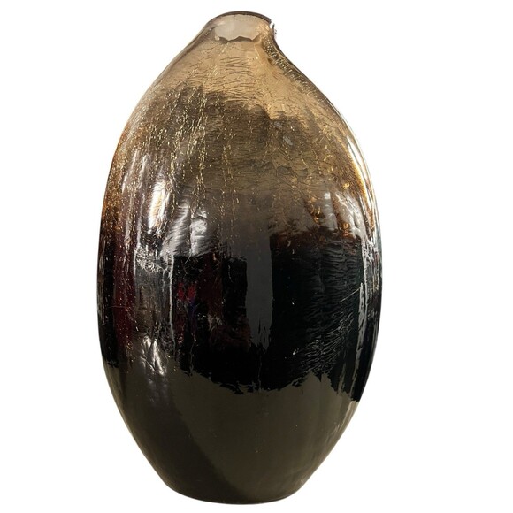 Italian Hand Blown Vase Murano Style 17.5” Amber Crackle Heavy Vintage - Picture 5 of 8